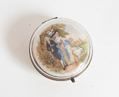 Üveg ékszertartó szelence a fedélen viktoriánus szerelmespár - üveg doboz, bonbonier