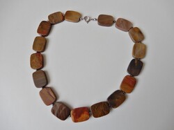 Jáspis ásvány köves nyaklánc ezüst kapoccsal és köztesekkel. - Jelzett.