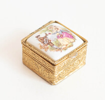 Vintage porcelán fedeles szelence, rokokó pirulás doboz - viktoriánus stílus