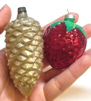 Régi Üveg Karácsonyfadísz LOT - toboz és szamóca / Eper!