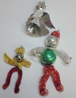 Régi Gablonz-féle zsenília és üveg figurás karácsonyfadísz LOT 3db együtt!