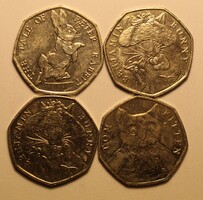 Egyesült Királyság emlék 50 penny lot 4 db  - Beatrix Potter figurák: Nyúl Péter