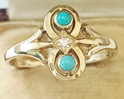 Antik Art Deco Arany Türkiz Gyémánt Gyűrű Bécs
