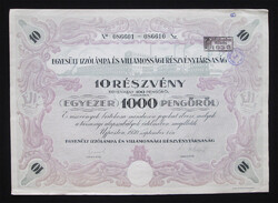 Egyesült Izzólámpa és Villamossági Rt. részvény 10x100 pengő 1930 - Újpest