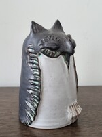 Régi iparművészeti kerámia bagoly, stilizált állatábrázolás -jelzett