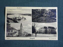 Képeslap,Csongrád,hajóállomás,zárda,bíróság,Széchenyi park,Tisza,Végh Ervin kereskedő kiadás,1939-