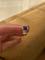 14K-os arany női kisujjgyűrű (pecsétgyűrű) London-kék berill kővel, 50/51-es méret