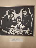 Kerti Károly  Tanácstag fogadóóráján 1955 fametszet