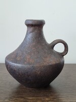 Vintage rusztikus füles váza, egyedi kézműves kerámia- jelzett