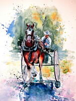 Horse race -  watercolor painting - Lóverseny akvarell festmény