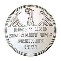 Németország ezüst 5 Deutsch Mark 1951 utánverete 1991 BU 20,15g Ag999