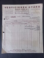 1947. Benes Vince Vegyicikkek Gyára Rt. – „Bison” márkájú termék számlája, Budapest