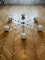 Nagy felújított 120cm csillár 6db opál búra - vintage retro design lámpa space age mid century