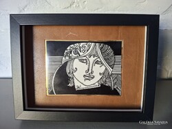 Szász Endre Hollóházi porcelán kép, limitált, sorszámos, keretezett