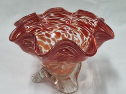 Gyönyörű Mundgeblasen szakított díszüveg kehely asztalközép kínáló hibátlan állapotban 9,5 cm. magas