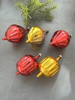 Retro piros és arany üveg karácsonyfa díszek - 5 db együtt