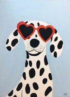 Egy pöttynyi szerelem c. Modern kutyás festmény