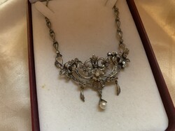 Vintage Silver Necklace with Diamonds