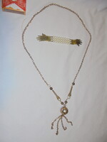 Retro bizsu nyaklánc és ruhadísz, ruhacsipesz együtt - fém, gyöngy