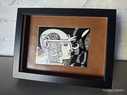 Szász Endre Hollóházi porcelán kép, limitált, sorszámos, keretezett