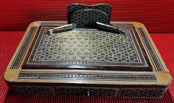 Kézzel készített, berakásos íróasztal-szervező, perzsa HATAM / KHATAM intarziás ÍRÓKÉSZLET