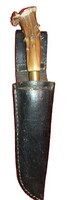 Antik bőrtokos acélpengés agancsnyeles vadászkés dobókés tőr 24 cm ebből 14 cm a penge képek szerint