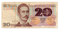Lengyelország 20 Zloty Bankjegy 1982 P149a L157aa 1 betű