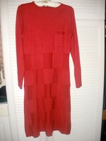 Pamut - kasmír - gyapjú (5%) tartalmú kötött ruha, piros