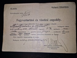 1923, fegyvertartási és viselési engedély