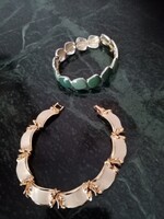 2 db tűzzománcos modern divat  karkötő - gumis  zöld és kapcsos  krémszínű