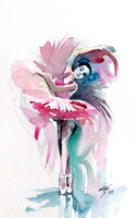 Ballerina in pink-  watercolor painting -Ballerina rózsaszíben-akvarell festmény