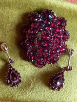 Antik Viktoriánus Bohemia Rozsa csiszolásù 14.4gm Cseszlovák Gránát Medál Ezüst Fülbevalò Szett