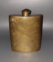 Hand-engraved, nickel-plated, solid (358g) copper flask in original box (1930s–1940s)