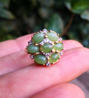 Gyönyörű, jade köves aranyozott ezüst gyűrű