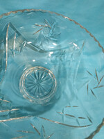 Nagyméretű csiszolt kristály asztalközép kínáló tál talpas