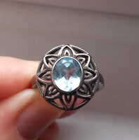 925 ezüst kék topáz ródium gyűrű 56