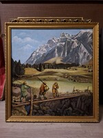 Füzesi Antal festmény, hegyek, olaj, karton, 50x53 cm+ keret