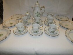 Kézzel festett Hollóházi Scarbantia 6 személyes kávéskészlet, plusz hat süteményes tányér