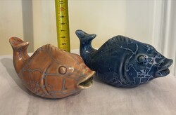 Gorka Géza (1894-1971) Halacskák, festett mázas kerámia szobor 7cm magas