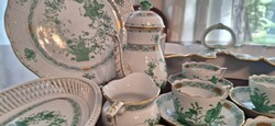 Herendi porcelán – Apponyi zöld mintás, 19 darabos kávés- és tálalókészlet, kézzel festett