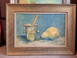 Kerékgyártó László (Nagyvárad, 1950-) festmény, csendélet, olaj, karton, 42x29 cm+keret