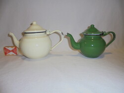 Retro zománcos, gömbölyű, csőrös kiöntő - kávé, tea melegítő kanna - két darab együtt