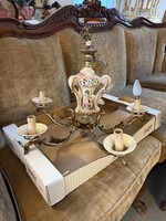 Áttört mintás porcelán és bronz csillár