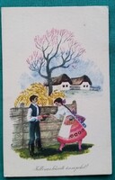Régi grafikus 50 Filléres húsvéti üdvözlő képeslap, Győry Miklós, 1966