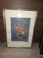 Váli Zoltán virágcsendèlet linómetszet