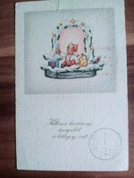 Antik litho karácsonyi lap, manó, 1946