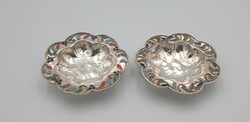 2 db, ezüst, rekeszzománccal díszített gyűrűtartó,ékszertartó  aprópénz tartó tálka
