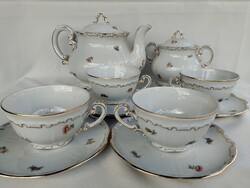 Zsolnay porcelán 4 személyes teás készlet barokk tollazott