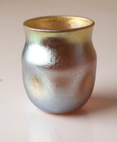 Szecessziós L.C.Tiffany jelzett miniatűr irizáló váza "Favrile" dekor