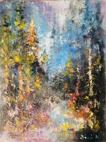 Esteledik a hegyek közt. Kiemelkedően szép  impresszionista olajfestmény. Egy hét-egy esély!